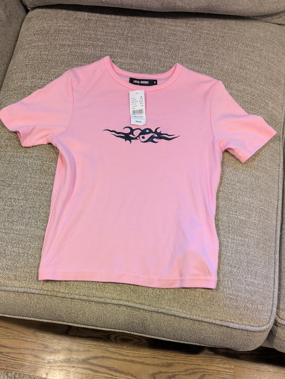 PacSun Pink Short Sleeve Tee with Black Tribal Graphic